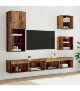 vidaXL TV Wall Units with LED 5 pcs Old Wood Engineered Wood