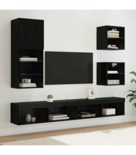 vidaXL TV Wall Units with LED 5 pcs Black Oak Engineered Wood