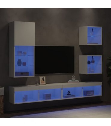 vidaXL 5 Piece TV Wall Units with LED White Engineered Wood — V0671980984
