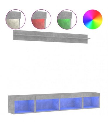 vidaXL 5 Piece TV Wall Units with LED Concrete Grey Engineered Wood