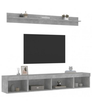 vidaXL 5 Piece TV Wall Units with LED Concrete Grey Engineered Wood