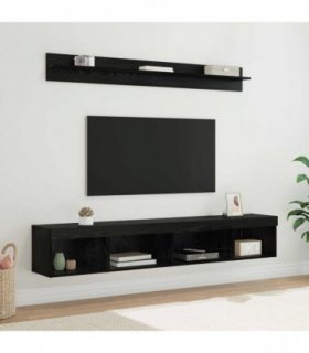 vidaXL TV Wall Cabinet Set with LED 5 pcs Black Oak Engineered Wood
