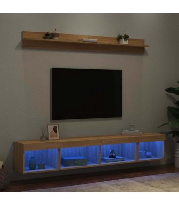 vidaXL 5 Piece TV Wall Units with LED Sonoma Oak Engineered Wood — V0671980988