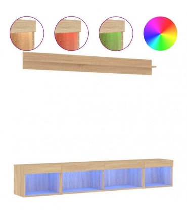 vidaXL 5 Piece TV Wall Units with LED Sonoma Oak Engineered Wood — V0671980988