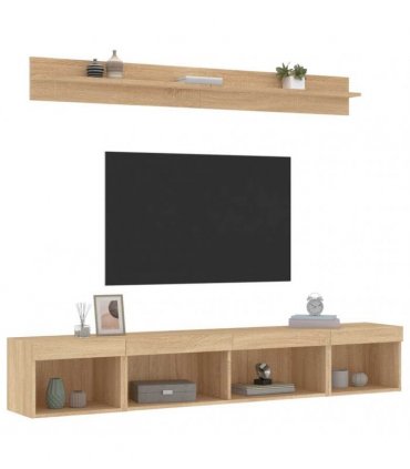 vidaXL 5 Piece TV Wall Units with LED Sonoma Oak Engineered Wood — V0671980988