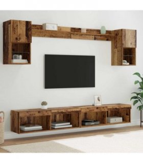vidaXL TV Wall Units with LED with LED 6 pcs Old Wood Engineered Wood
