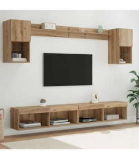 vidaXL TV Wall Units with LED 6 pcs Artisan Oak Engineered Wood