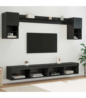 vidaXL TV Wall Units with LED with LED 6 pcs Black Oak Engineered Wood