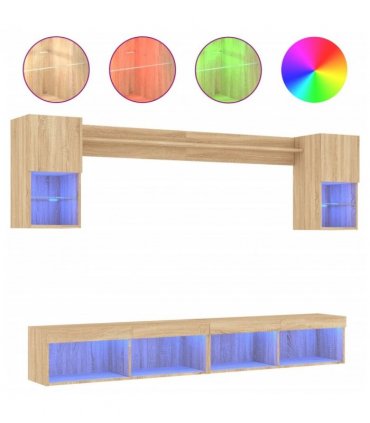 vidaXL 6 Piece TV Wall Units with LED Sonoma Oak Engineered Wood — V0671980996