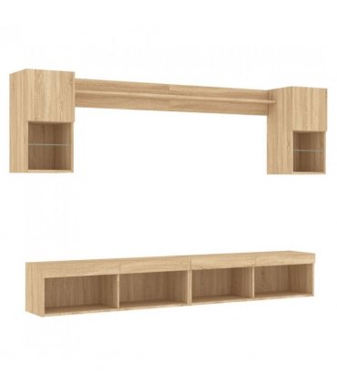 vidaXL 6 Piece TV Wall Units with LED Sonoma Oak Engineered Wood — V0671980996