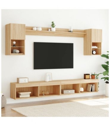 vidaXL 6 Piece TV Wall Units with LED Sonoma Oak Engineered Wood — V0671980996