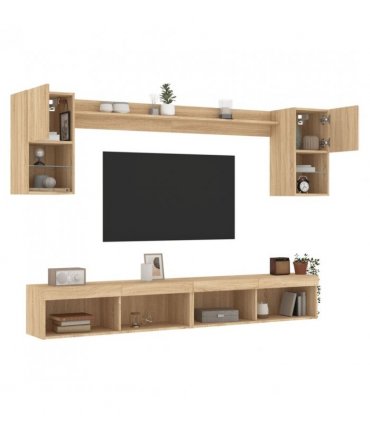 vidaXL 6 Piece TV Wall Units with LED Sonoma Oak Engineered Wood — V0671980996