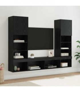 vidaXL TV Wall Units with LED 5 pcs 40.5 x 30 x 102 cm Black Oak