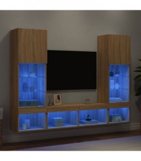 vidaXL 5 Piece TV Wall Units with LED Sonoma Oak Engineered Wood — V0671981001