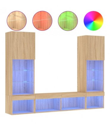 vidaXL 5 Piece TV Wall Units with LED Sonoma Oak Engineered Wood — V0671981001