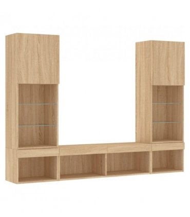 vidaXL 5 Piece TV Wall Units with LED Sonoma Oak Engineered Wood — V0671981001