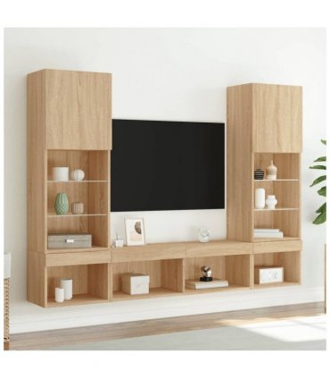 vidaXL 5 Piece TV Wall Units with LED Sonoma Oak Engineered Wood — V0671981001