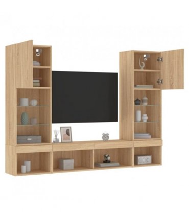 vidaXL 5 Piece TV Wall Units with LED Sonoma Oak Engineered Wood — V0671981001