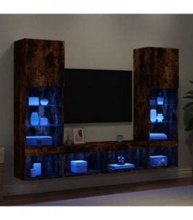 vidaXL 5 Piece TV Wall Units with LED Smoked Oak Engineered Wood — V0671981002