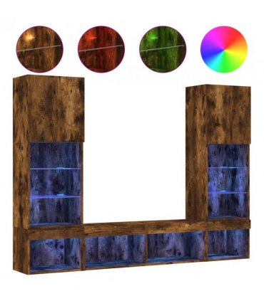vidaXL 5 Piece TV Wall Units with LED Smoked Oak Engineered Wood — V0671981002