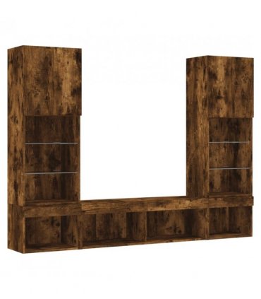 vidaXL 5 Piece TV Wall Units with LED Smoked Oak Engineered Wood — V0671981002