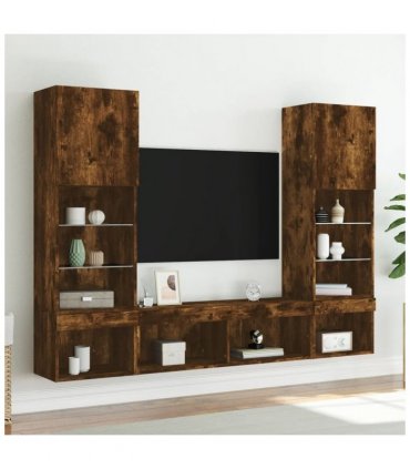 vidaXL 5 Piece TV Wall Units with LED Smoked Oak Engineered Wood — V0671981002