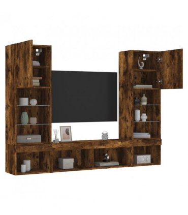 vidaXL 5 Piece TV Wall Units with LED Smoked Oak Engineered Wood — V0671981002