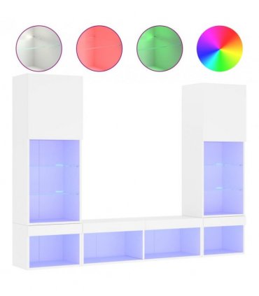 vidaXL 5 Piece TV Wall Units with LED White Engineered Wood — V0671981003