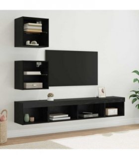 vidaXL TV Wall Units with LED with LED 5 pcs Black Oak Engineered Wood