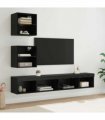 vidaXL TV Wall Units with LED with LED 5 pcs Black Oak Engineered Wood