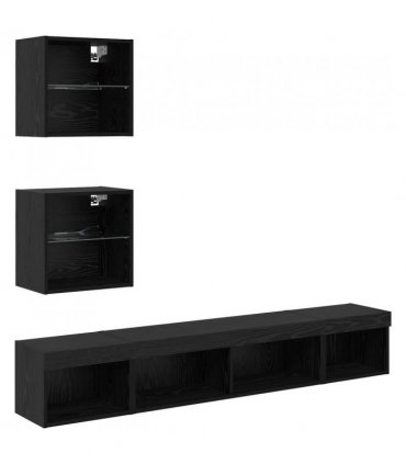 vidaXL TV Wall Units with LED with LED 5 pcs Black Oak Engineered Wood