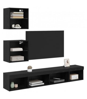 vidaXL TV Wall Units with LED with LED 5 pcs Black Oak Engineered Wood