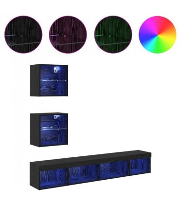 vidaXL TV Wall Units with LED with LED 5 pcs Black Oak Engineered Wood