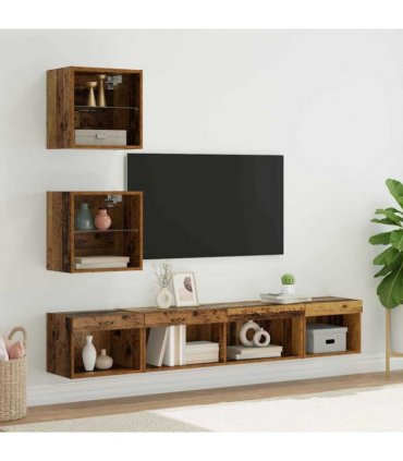 vidaXL TV Wall Units with LED with LED 5 pcs Old wood Engineered Wood