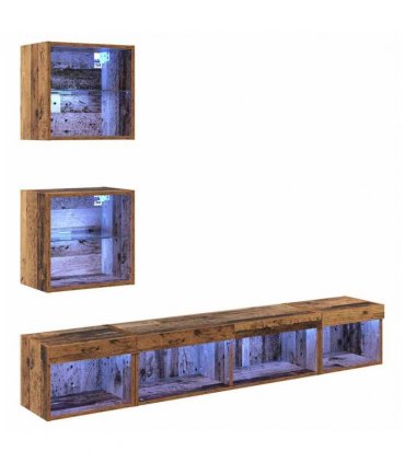 vidaXL TV Wall Units with LED with LED 5 pcs Old wood Engineered Wood