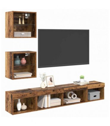 vidaXL TV Wall Units with LED with LED 5 pcs Old wood Engineered Wood
