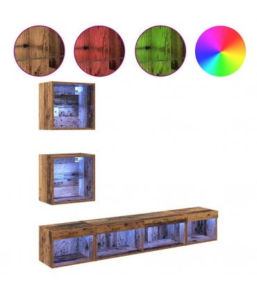 vidaXL TV Wall Units with LED with LED 5 pcs Old wood Engineered Wood
