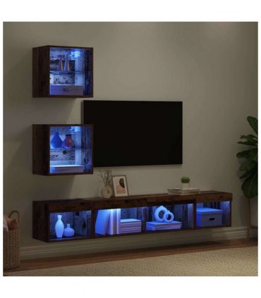 vidaXL TV Wall Units with LED with LED 5 pcs Old wood Engineered Wood