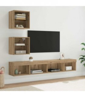 vidaXL TV Wall Units with LED 5 pcs Artisan Oak Engineered Wood — V0671981008