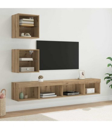 vidaXL TV Wall Units with LED 5 pcs Artisan Oak Engineered Wood — V0671981008