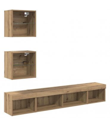 vidaXL TV Wall Units with LED 5 pcs Artisan Oak Engineered Wood — V0671981008