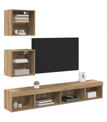 vidaXL TV Wall Units with LED 5 pcs Artisan Oak Engineered Wood — V0671981008