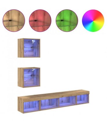 vidaXL TV Wall Units with LED 5 pcs Artisan Oak Engineered Wood — V0671981008