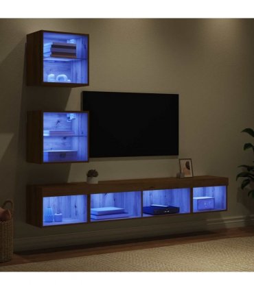 vidaXL TV Wall Units with LED 5 pcs Artisan Oak Engineered Wood — V0671981008