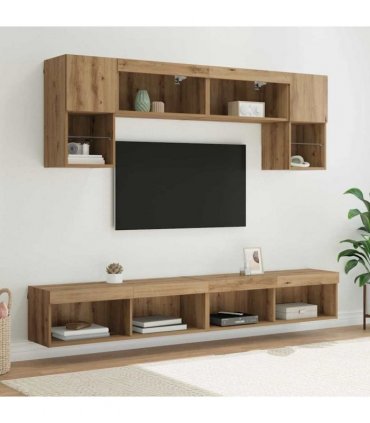 vidaXL TV Wall Units with LED 6 pcs Artisan Oak Engineered Wood — V0671981010