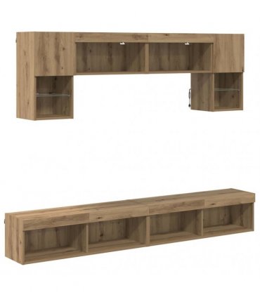 vidaXL TV Wall Units with LED 6 pcs Artisan Oak Engineered Wood — V0671981010