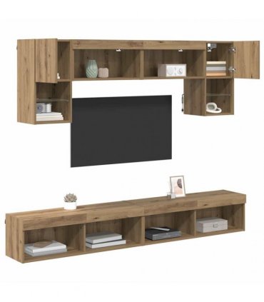 vidaXL TV Wall Units with LED 6 pcs Artisan Oak Engineered Wood — V0671981010