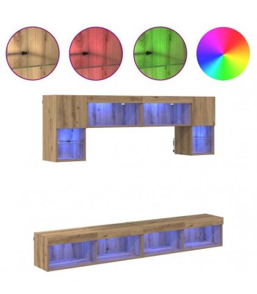 vidaXL TV Wall Units with LED 6 pcs Artisan Oak Engineered Wood — V0671981010