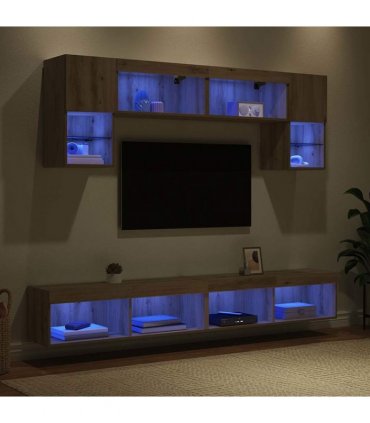 vidaXL TV Wall Units with LED 6 pcs Artisan Oak Engineered Wood — V0671981010
