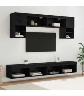 vidaXL TV Wall Units with LED 6 pcs Black Oak Engineered Wood